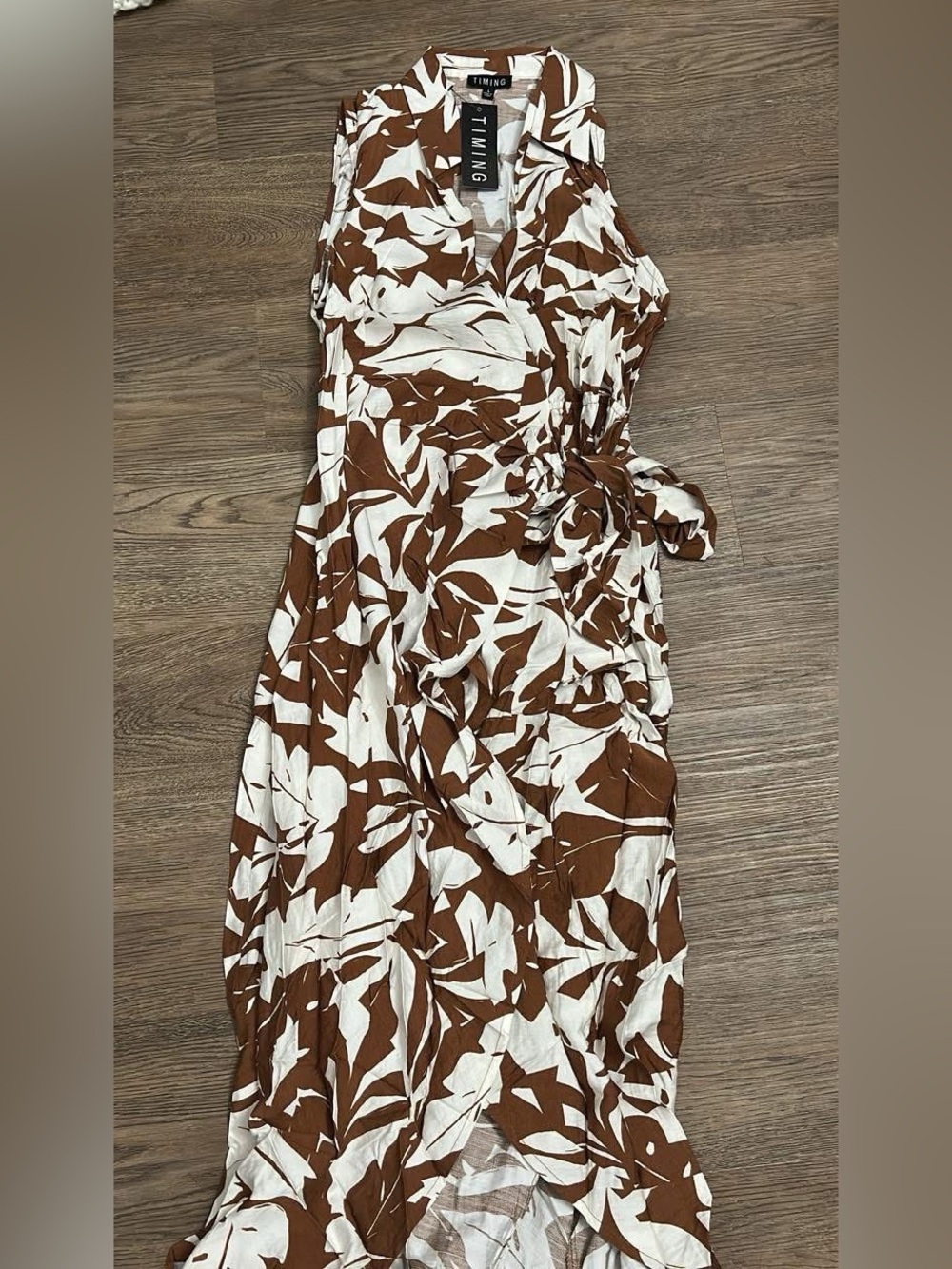 TIMING Brown & White Wrap Maxi Dress